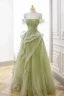 Stunning Sage Green Beading Lace Flower Prom Dresses 2024 A-Line / Princess Off-The-Shoulder Short Sleeve Backless Floor-Length / Long Prom Formal Dresses