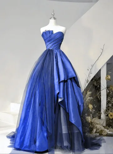 Vintage Kungsblå Satin Asymmetrisk Balklänningar 2025 Balklänning Älskling Ärmlös Halterneck Bal Formella Klänningar
