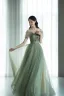 Chic / Beautiful Sage Green Appliques Prom Dresses 2024 A-Line / Princess Off-The-Shoulder Sleeveless Backless Lace Up Floor-Length / Long Prom Formal Dresses