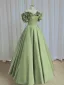 Modest / Simple Sage Green Satin Prom Dresses 2024 A-Line / Princess Ruffle Off-The-Shoulder Sleeveless Backless Floor-Length / Long Formal Dresses