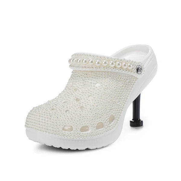 Chic / Beautiful Ivory Pearl Wedding High Heels 2022 10 cm Stiletto Heels Round Toe Wedding Shoes