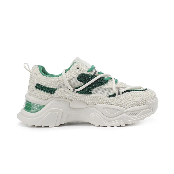 Bekväm Elfenben Rhinestone Pärla Bröllop Sneakers 2022 Läder Pande Zote Toe Brudskor