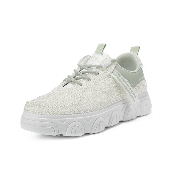Chic / Beautiful Ivory Pearl Wedding Sneakers 2022 Leather Round Toe Wedding Shoes