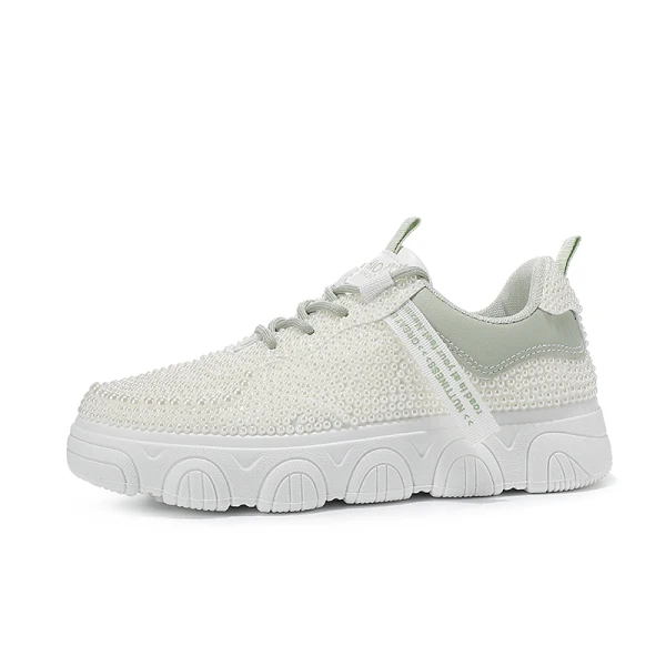 Chic / Beautiful Ivory Pearl Wedding Sneakers 2022 Leather Round Toe Wedding Shoes