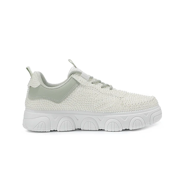Chic / Beautiful Ivory Pearl Wedding Sneakers 2022 Leather Round Toe Wedding Shoes