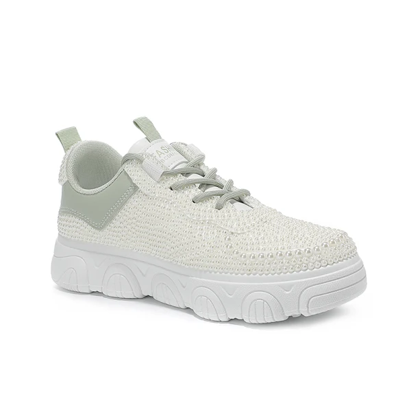 Chic / Beautiful Ivory Pearl Wedding Sneakers 2022 Leather Round Toe Wedding Shoes