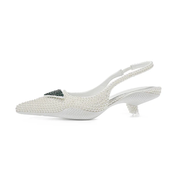 Charming Multi-Colors Rhinestone Evening Party Womens Sandals 2022 Leather Pearl 3 cm Low Heel Stiletto Heels Pointed Toe Womens Shoes High Heels