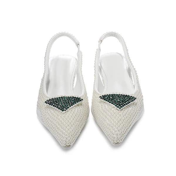 Charming Multi-Colors Rhinestone Evening Party Womens Sandals 2022 Leather Pearl 3 cm Low Heel Stiletto Heels Pointed Toe Womens Shoes High Heels