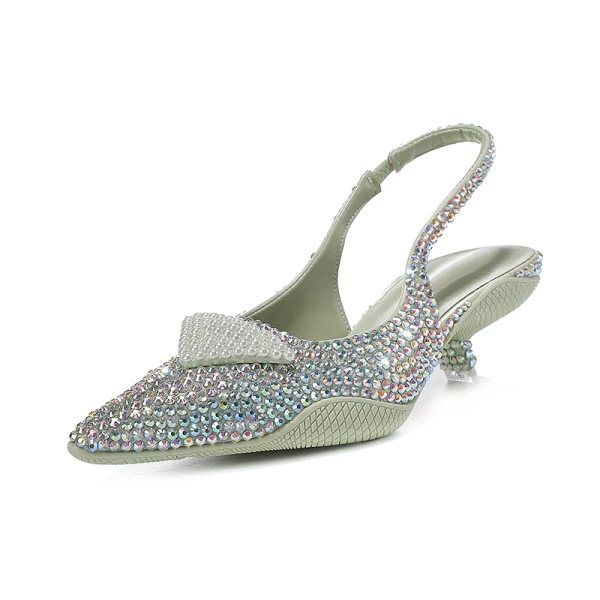 Charming Multi-Colors Rhinestone Evening Party Womens Sandals 2022 Leather Pearl 3 cm Low Heel Stiletto Heels Pointed Toe Womens Shoes High Heels