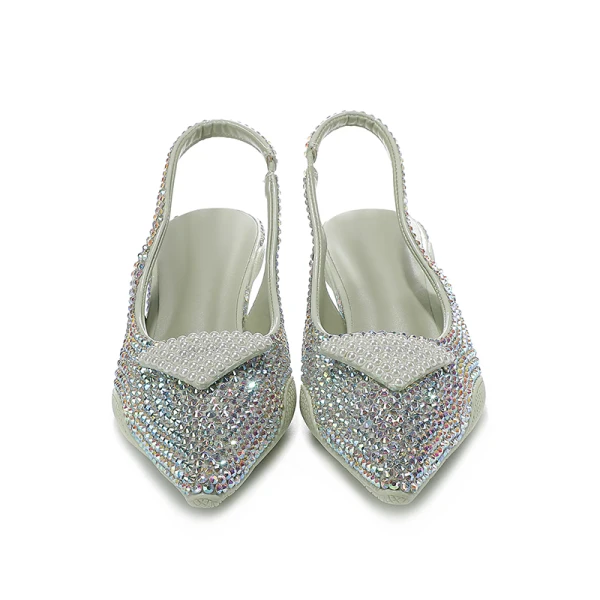 Charming Multi-Colors Rhinestone Evening Party Womens Sandals 2022 Leather Pearl 3 cm Low Heel Stiletto Heels Pointed Toe Womens Shoes High Heels