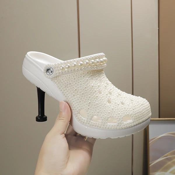 Chic / Beautiful Ivory Pearl Wedding High Heels 2022 10 cm Stiletto Heels Round Toe Wedding Shoes