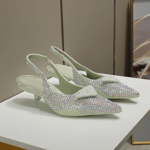 Uroczy Multi Kolory Rhinestone Wieczorowe Sandały Damskie 2022 Skórzany Perła 3 Cm Niski Obcas Szpilki Szpiczaste Buty Damskie Wysokie Obcasy