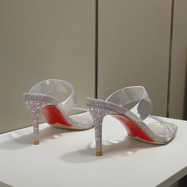 Sexy Transparent Summer Silver Evening Party Rhinestone Womens Sandals 2022 8 cm Stiletto Heels Open / Peep Toe Sandals High Heels