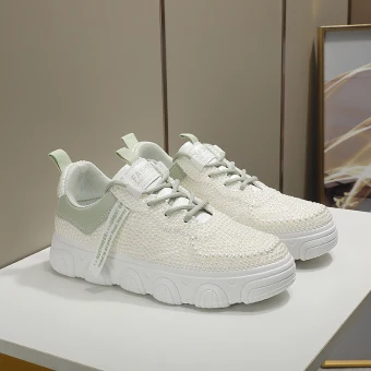 Chic Beautiful Ivory Pearl Wedding Sneakers 2022 Leather Round Toe Wedding Shoes