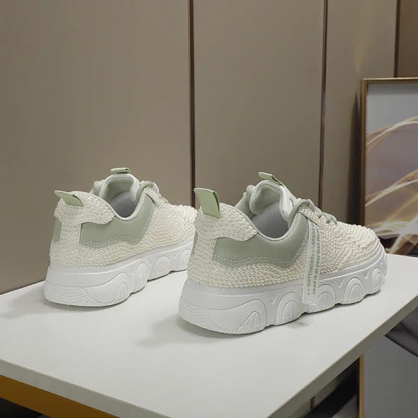 Chic / Beautiful Ivory Pearl Wedding Sneakers 2022 Leather Round Toe Wedding Shoes