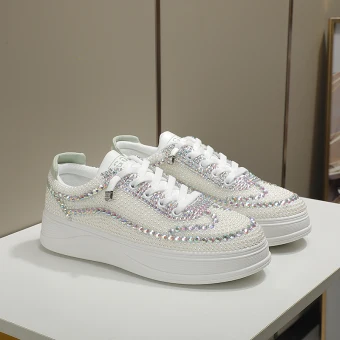 Comfortable Ivory Pearl Rhinestone Wedding Sneakers 2022 Leather Round Toe Wedding Shoes
