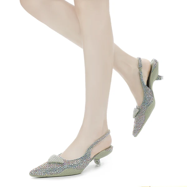 Charming Multi-Colors Rhinestone Evening Party Womens Sandals 2022 Leather Pearl 3 cm Low Heel Stiletto Heels Pointed Toe Womens Shoes High Heels
