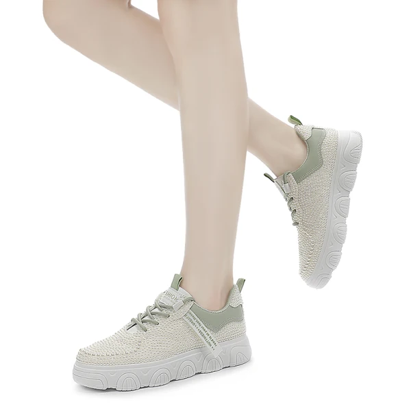 Chic / Beautiful Ivory Pearl Wedding Sneakers 2022 Leather Round Toe Wedding Shoes