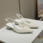Fashion Summer Ivory Pearl Wedding Shoes 2022 Leather 4 cm Low Heel Thick Heels Pointed Toe Wedding High Heels