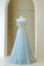 Mode Bleu Ciel Étoile Paillettes Robe De Bal 2024 Princesse Encolure Carrée Sans Manches Dos Nu Longue Robe De Ceremonie