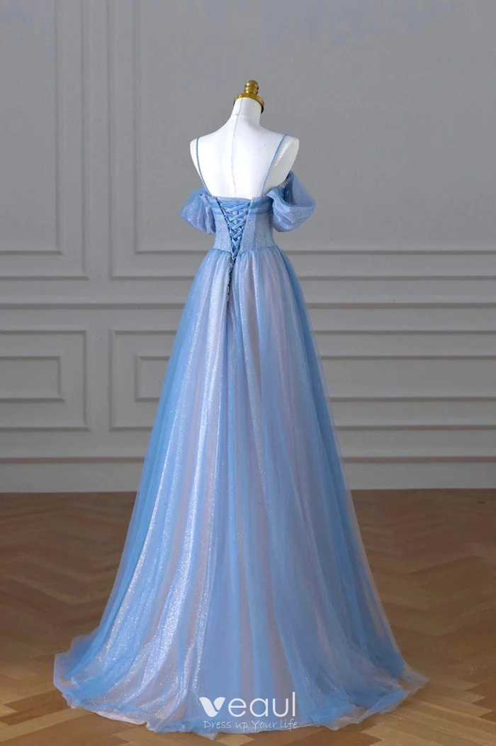 Western Bling Bling Sky Blue Beading Pearl Sequins Glitter Prom Dresses 2024 A-Line / Princess Spaghetti Straps Backless Floor-Length / Long Formal Dresses Western Bling Bling Sky Blue Beading Pearl Sequins Glitter Prom Dresses 2024 A-Line / Princess Spaghetti Straps Backless Floor-Length / Long Formal Dresses