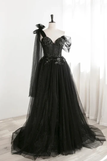 Illusion Noire Paillettes Glitter Robe De Bal 2024 Princesse Une Épaule Sans Manches Dos Nu Longue Promo Robe De Ceremonie