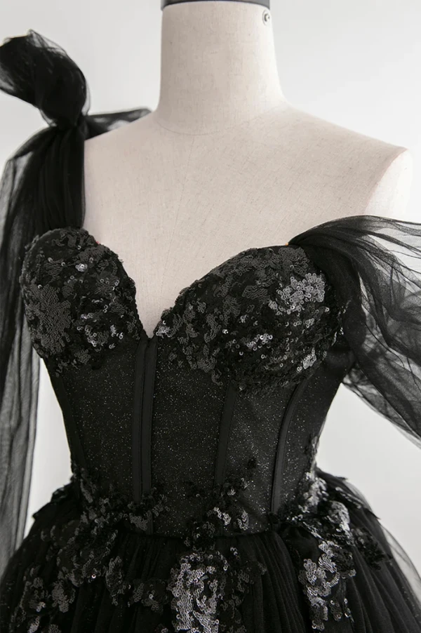 Illusion Schwarz Pailletten Glanz Ballkleider 2024 A Linie One-Shoulder Ärmellos Rückenfreies Lange Ball Festliche Kleider