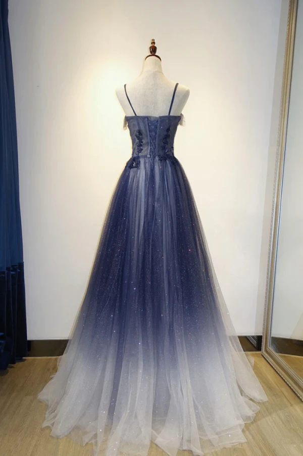 Vintage / Originale Bleu Marine Perlage Paillettes En Dentelle Fleur Robe De Bal 2024 Princesse Bretelles Spaghetti Sans Manches Dos Nu Longue Robe De Ceremonie