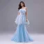 Fashion Sky Blue Appliques Butterfly Pearl Sequins Rhinestone Prom Dresses 2026 A-Line / Princess Strapless Sleeveless Backless Floor-Length / Long Formal Dresses