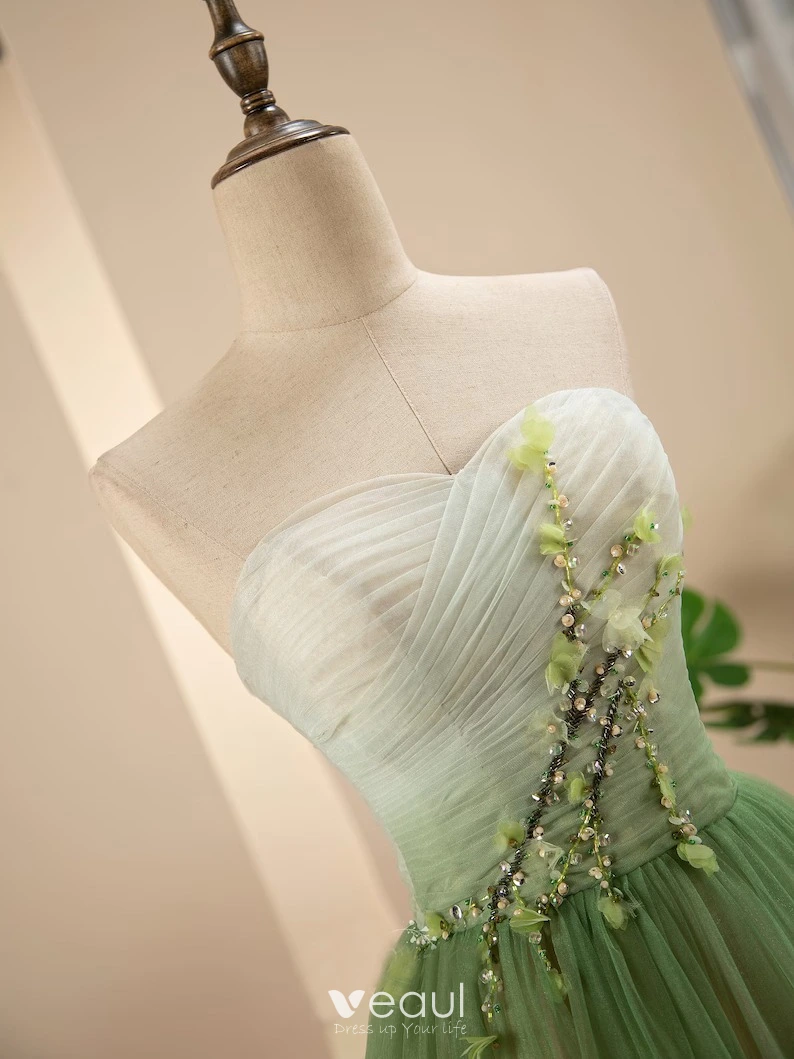 Elegant Sweetheart Sweet 16 Sage Green Prom Dresses Formal Dresses 2024  Sleeveless Crossed Straps Ruffle A Line Princess Floor Length Long Tulle