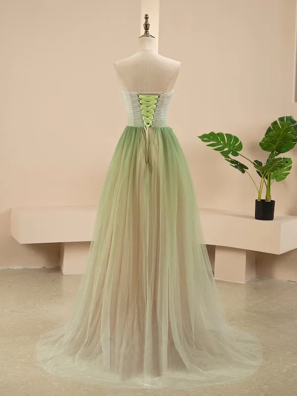 Elegant Sweetheart Sweet 16 Sage Green Prom Dresses Formal Dresses 2024  Sleeveless Crossed Straps Ruffle A-Line / Princess Floor-Length / Long Tulle