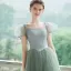 Vintage Prinzessin Salbeigrün Ballkleider 2021 Eckiger Ausschnitt Gekreuzte Träger Lange Geschwollenes Tülle Kurze Ärmel Festliche Kleider