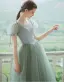 Vintage Prinzessin Salbeigrün Ballkleider 2021 Eckiger Ausschnitt Gekreuzte Träger Lange Geschwollenes Tülle Kurze Ärmel Festliche Kleider