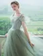 Vintage Prinzessin Salbeigrün Ballkleider 2021 Eckiger Ausschnitt Gekreuzte Träger Lange Geschwollenes Tülle Kurze Ärmel Festliche Kleider
