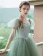 Vintage Prinzessin Salbeigrün Ballkleider 2021 Eckiger Ausschnitt Gekreuzte Träger Lange Geschwollenes Tülle Kurze Ärmel Festliche Kleider