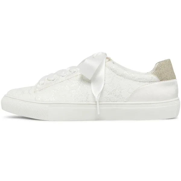 Bekväm Elfenben Brud Spets Paljetter Brudskor Sneakers 2022 Snörning Platt Pande Zote Toe Damskor