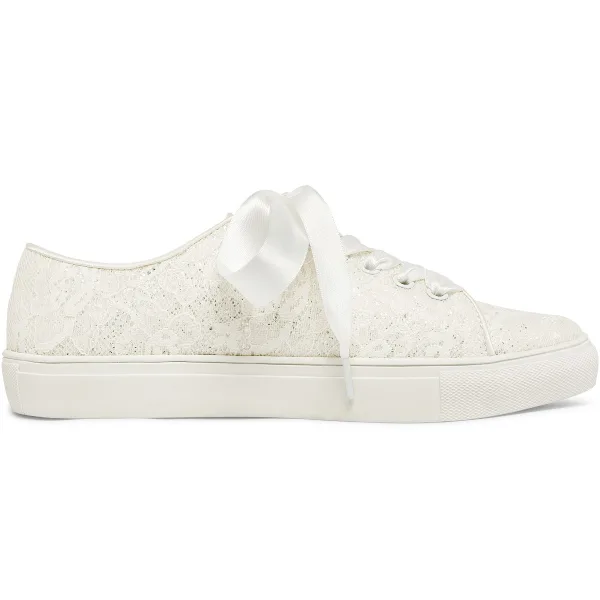 Confortable La Mariée Dentelle Chaussure De Mariée Baskets 2022 Lacer Plate À Bout Rond Chaussures Femmes