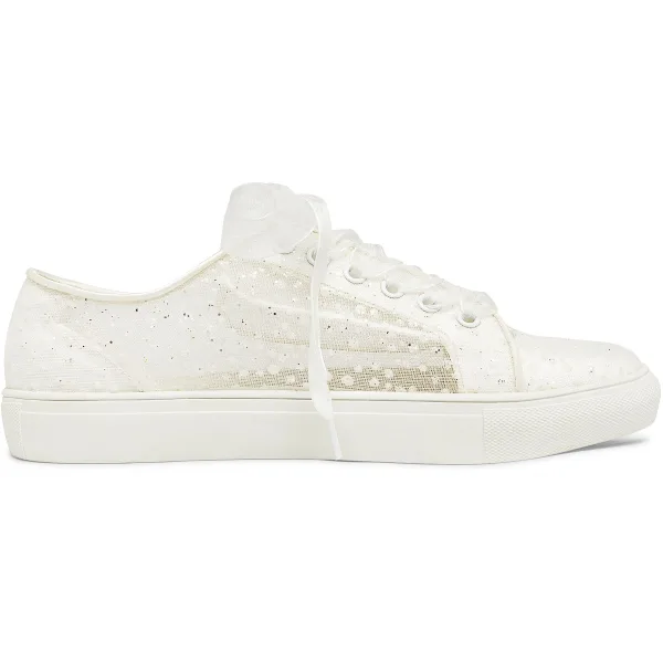 Bekväm Elfenben Brud Paljetter Genomskinliga Brudskor Sneakers 2022 Tyll Snörning Platt Pande Zote Toe Damskor