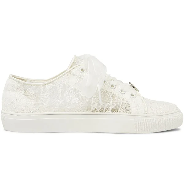 Bekväm Elfenben Brud HJÄRTFORMIG Rhinestone Genomskinliga Spets Brudskor Sneakers 2022 Snörning Platt Pande Zote Toe Damskor