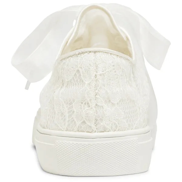 Bekväm Elfenben Brud HJÄRTFORMIG Rhinestone Genomskinliga Spets Brudskor Sneakers 2022 Snörning Platt Pande Zote Toe Damskor
