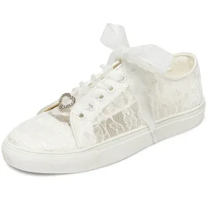 Bekväm Elfenben Brud Hj Ärtformig Rhinestone Genomskinliga Spets Brudskor Sneakers 2022 Snörning Platt Pande Zote Toe Damskor