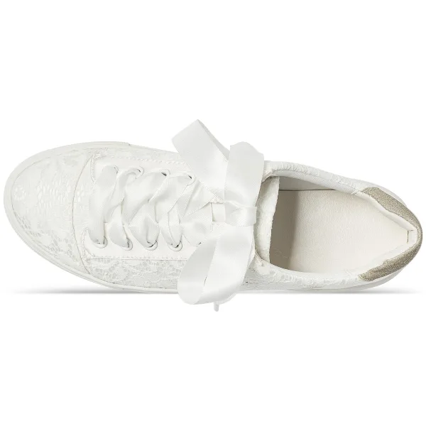 Bekväm Elfenben Brud Spets Paljetter Brudskor Sneakers 2022 Snörning Platt Pande Zote Toe Damskor