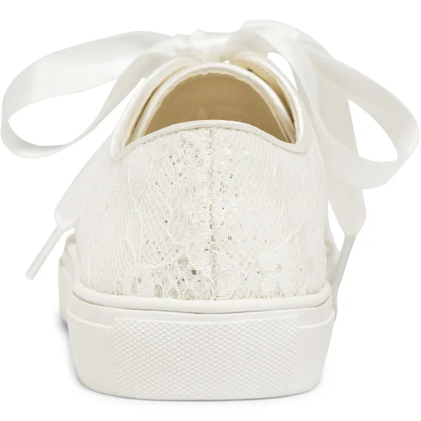 Confortable La Mariée Dentelle Chaussure De Mariée Baskets 2022 Lacer Plate À Bout Rond Chaussures Femmes