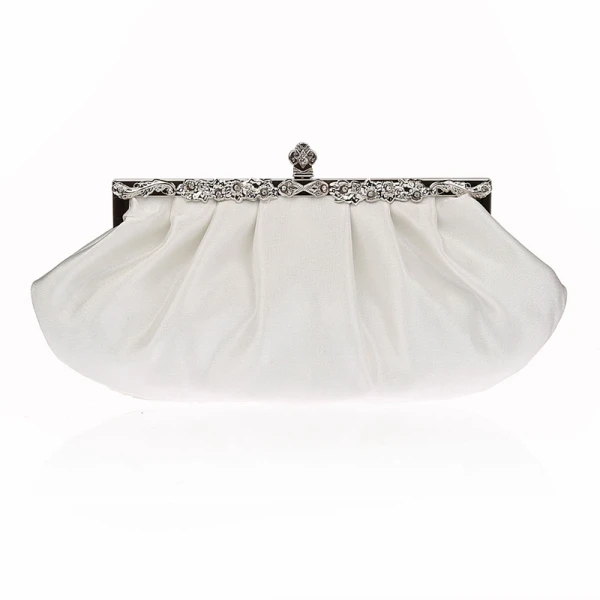 Chic / Beautiful White Clutch Bags Beading Rhinestone Velour Metal Cocktail Party Evening Party Accessories 2019
