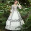 Medeltida Vintage Silver Balklänningar 2024 Spets Blommig Satin Långa 1/2 ärm Fyrkantig Ringning Korsade remmar Festtåg Bal Balklänning Formella Klänningar