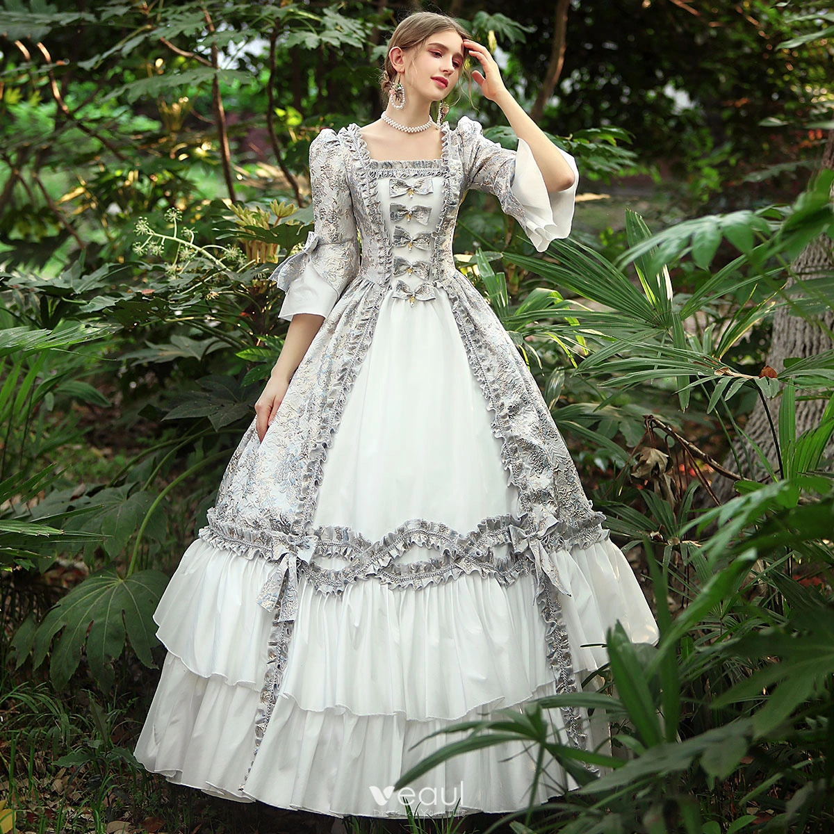 medieval formal dress Medieval Gothic Solid Color Victorian Ball Dress, Blue / L (Bust 98-102 cm)