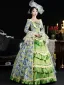 Vintage / Retro Medieval Lime Green Floral Prom Dresses 2024 Printing Floor-Length / Long Lace Cosplay Long Sleeve A-Line / Princess Ball Gown Prom Formal Dresses
