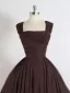 Simple Pliable Marron Courte de retour Robe De Graduation 2024 Princesse Encolure Carrée Sans Manches Dos Nu