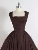 Modest / Simple Foldable Brown Short Homecoming Graduation Dresses 2024 A-Line / Princess Square Neckline Sleeveless Backless