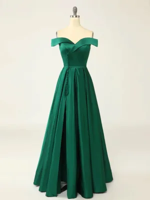 Vintage Retro Dark Green Satin Split Front Prom Dresses 2024 A Line Princess Spaghetti Straps Sleeveless Backless Floor Length Long Formal Dresses